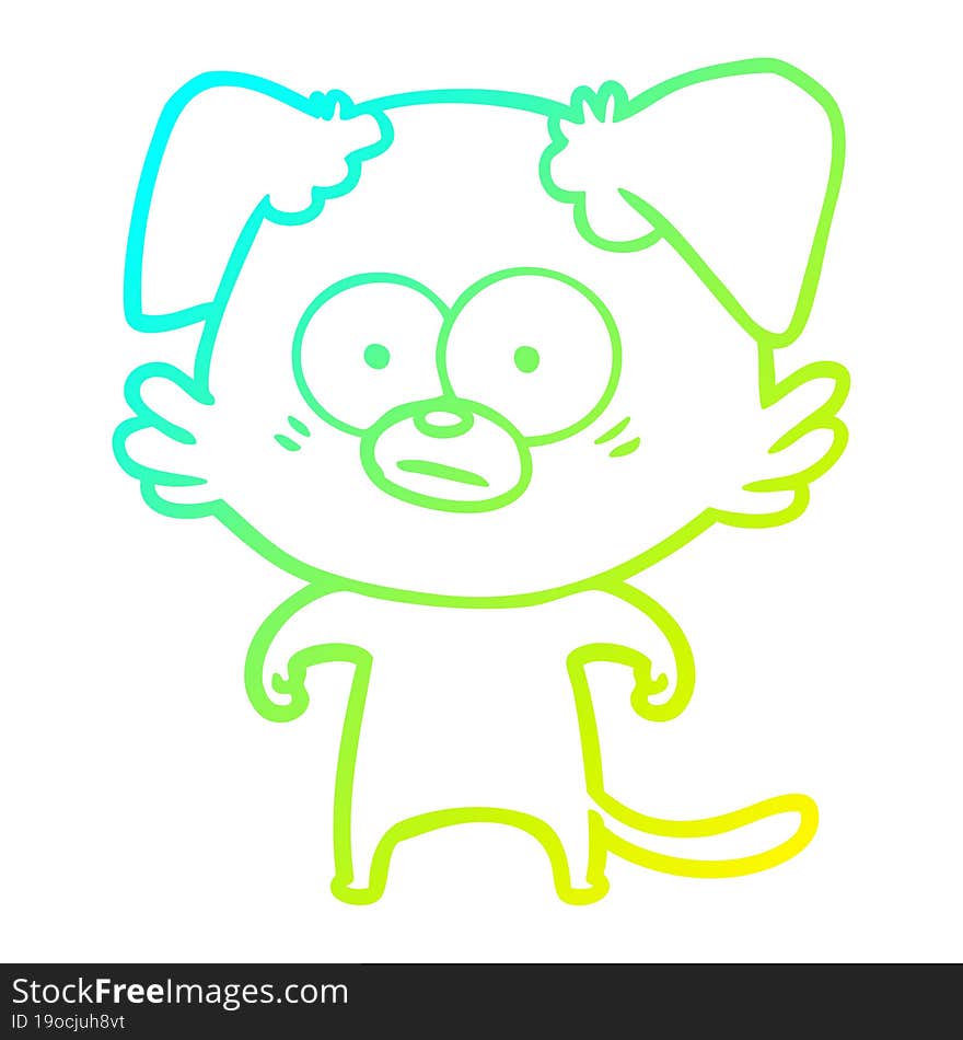 cold gradient line drawing of a nervous dog cartoon