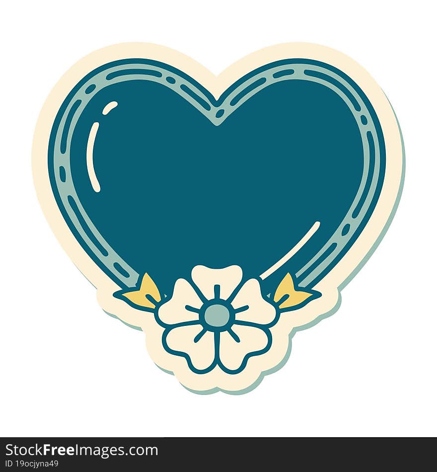 sticker of tattoo in traditional style of a heart and flower. sticker of tattoo in traditional style of a heart and flower