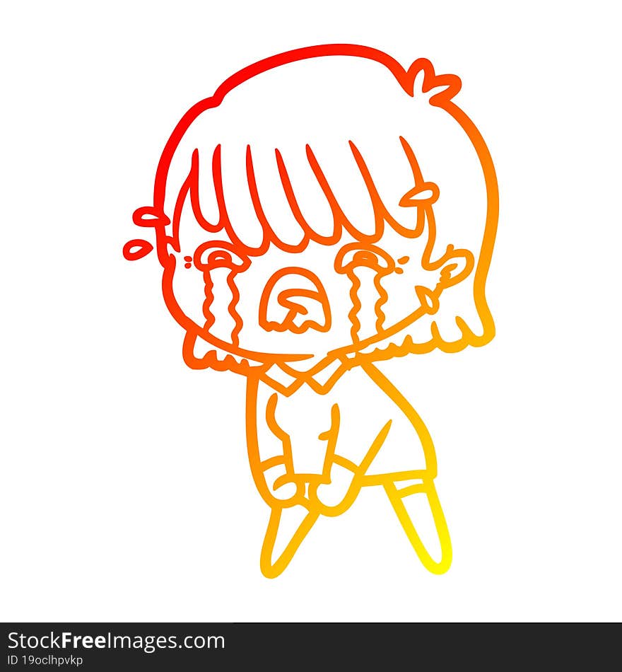 warm gradient line drawing of a cartoon girl crying