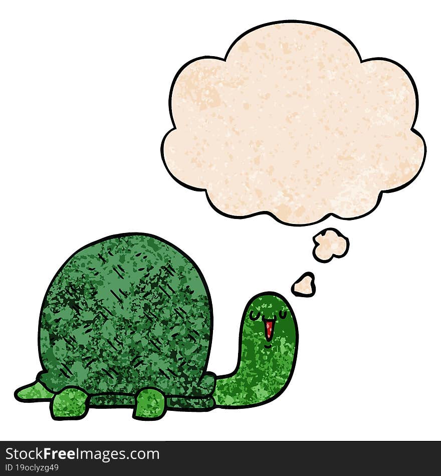 cute cartoon turtle and thought bubble in grunge texture pattern style