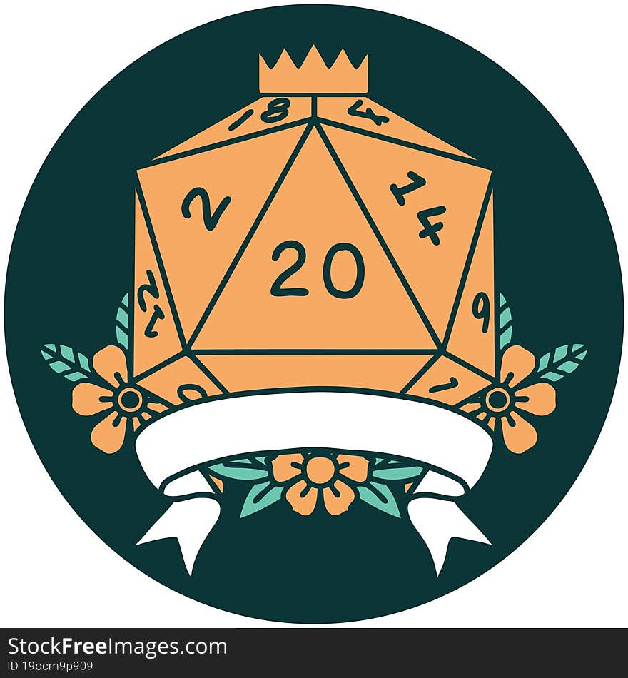 natural 20 critical hit D20 dice roll icon