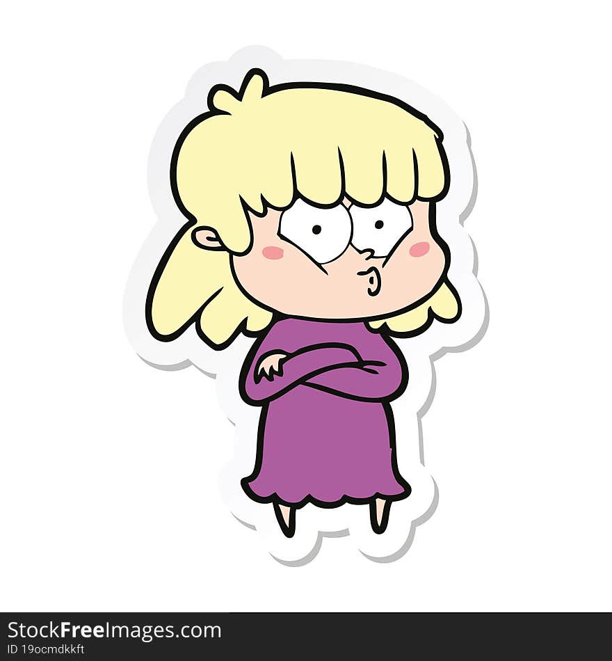 sticker of a cartoon whistling girl