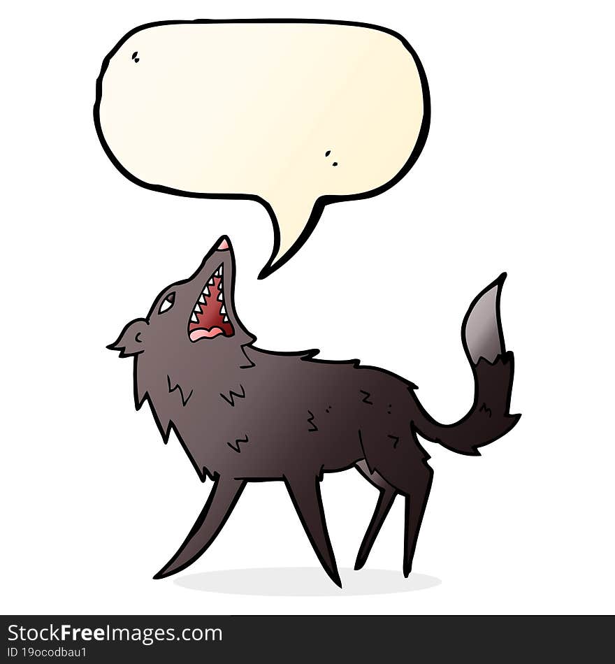 cartoon snapping wolf with speech bubble