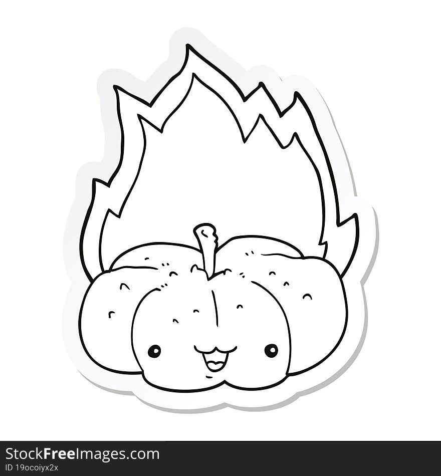 sticker of a cartoon flaming pumpkin