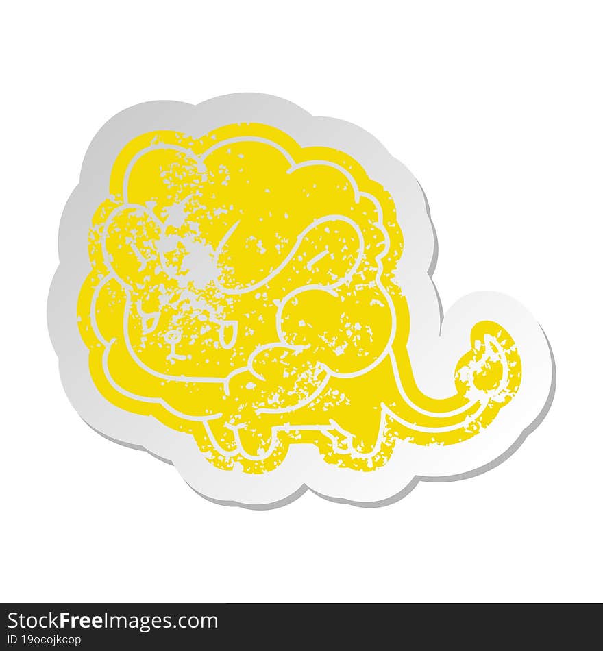 distressed old cartoon sticker kawaii cute lion cub. distressed old cartoon sticker kawaii cute lion cub