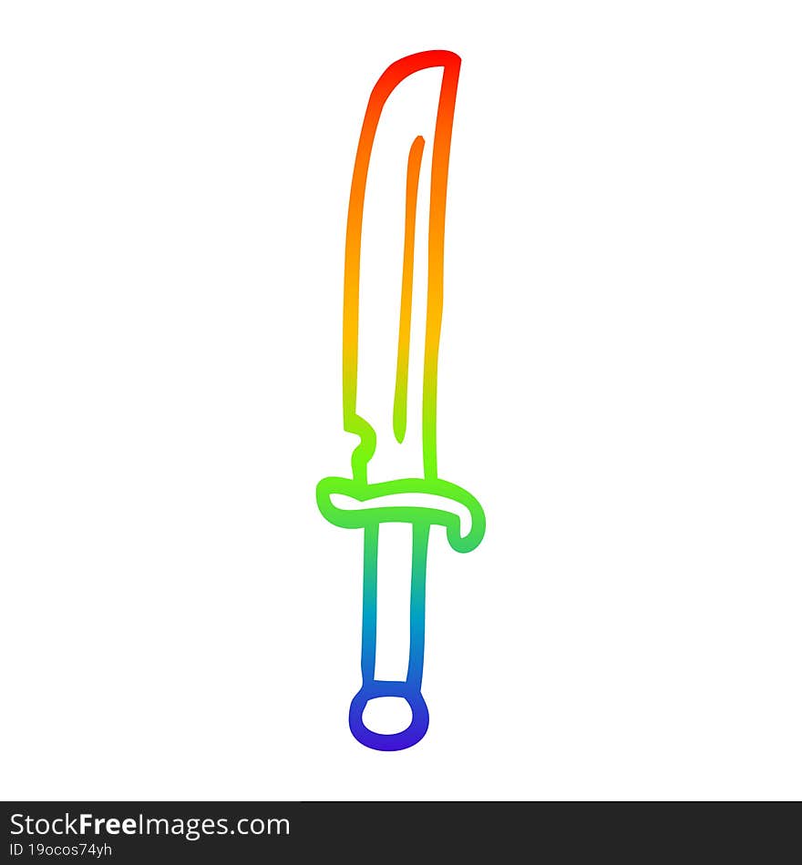 rainbow gradient line drawing of a cartoon bronze dagger