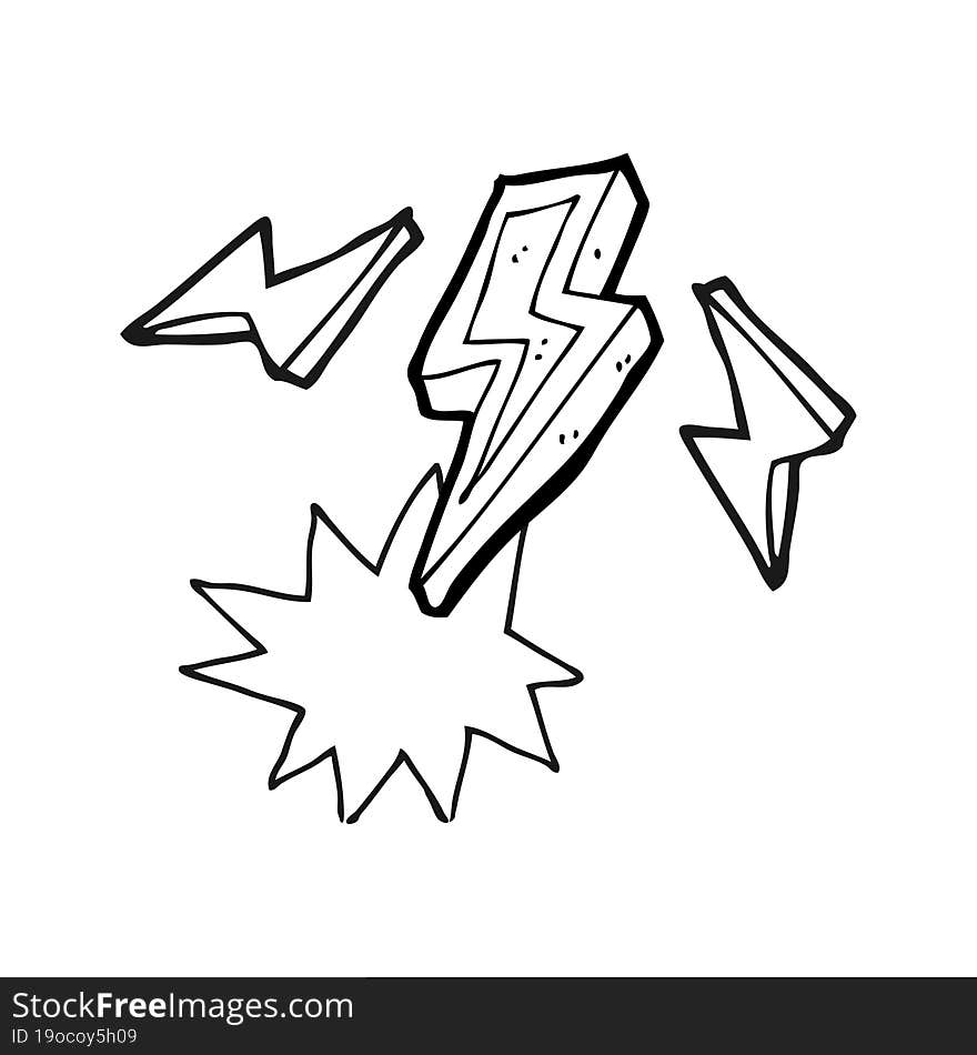 black and white cartoon lightning bolt doodle