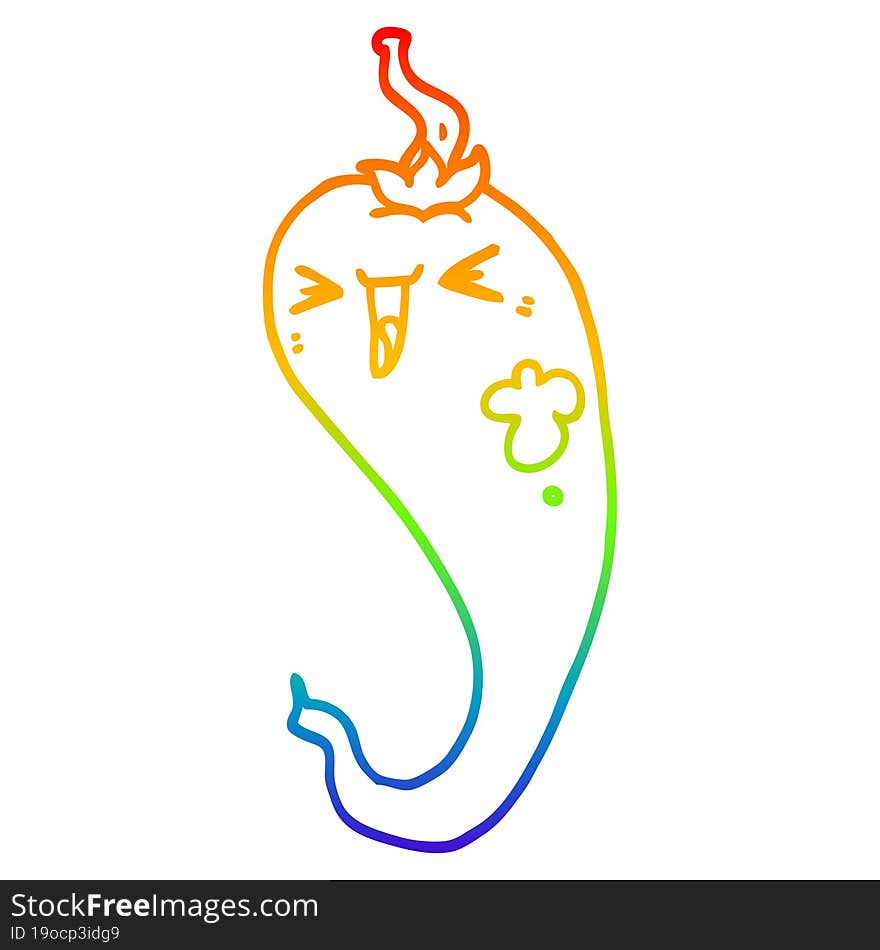 Rainbow Gradient Line Drawing Cartoon Hot Chili Pepper