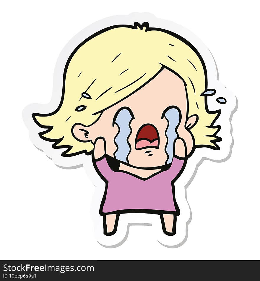 sticker of a cartoon woman crying