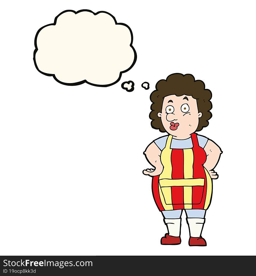 Cartoon Woman In Kitchen Apron With Thought Bubble