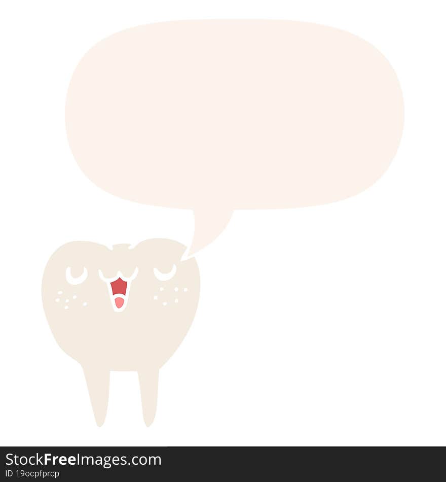 cartoon tooth and speech bubble in retro style