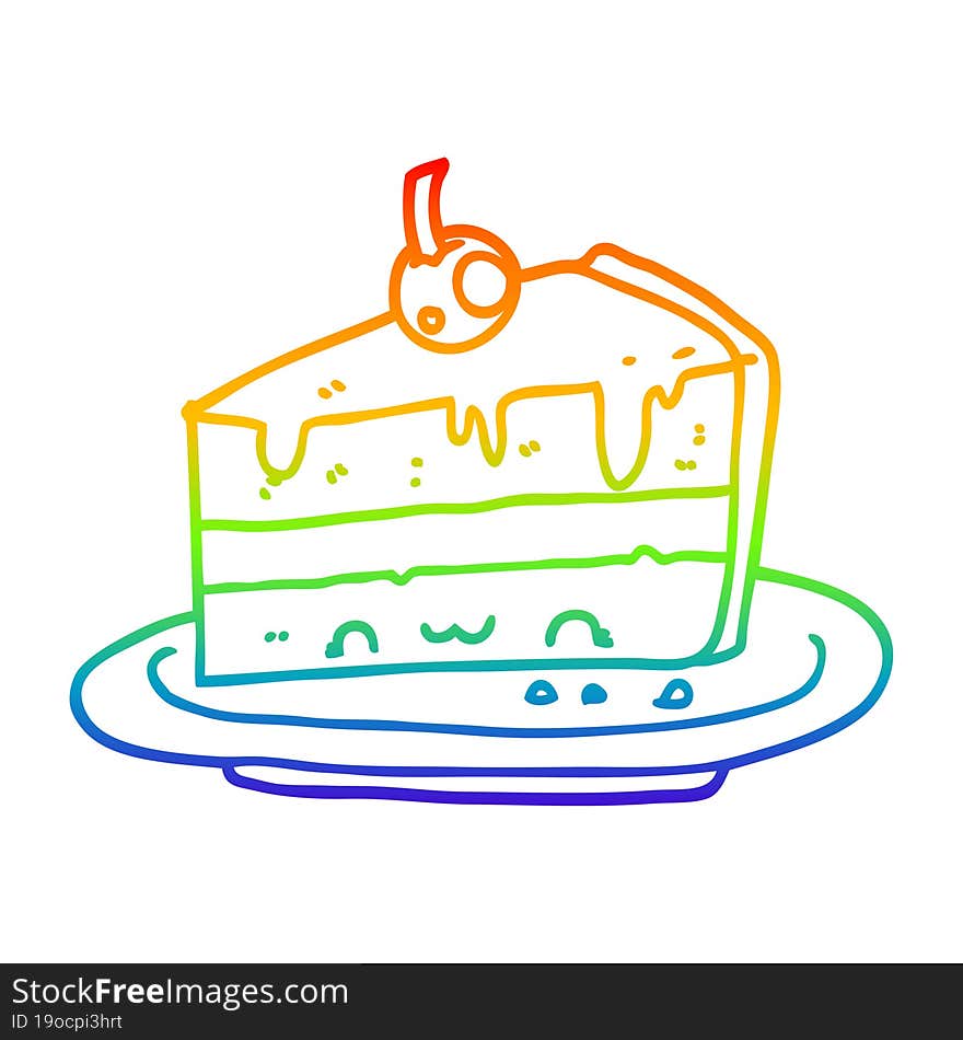 rainbow gradient line drawing cartoon cake