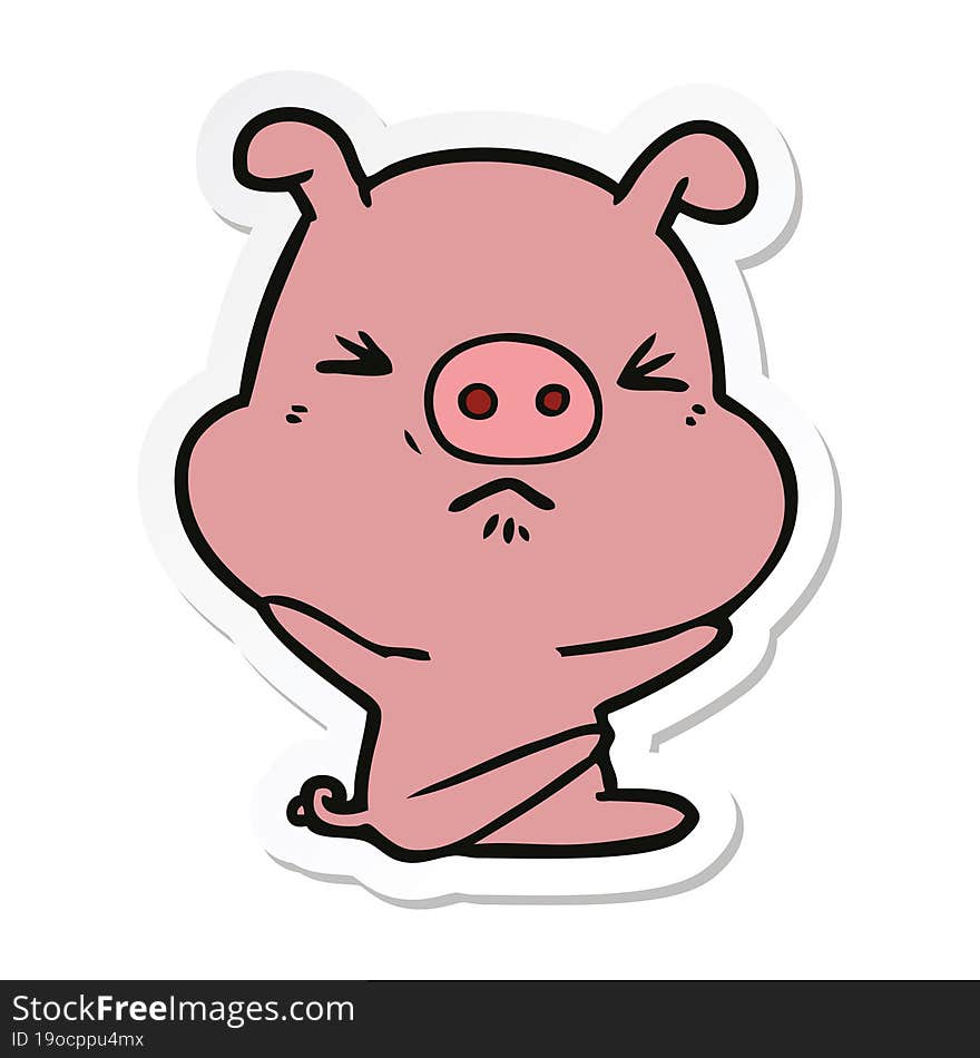 sticker of a cartoon angry pig