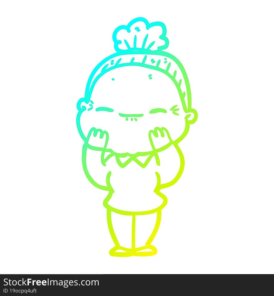 cold gradient line drawing cartoon peaceful old woman