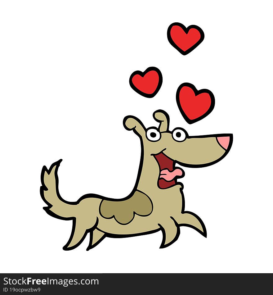 cartoon dog with love hearts