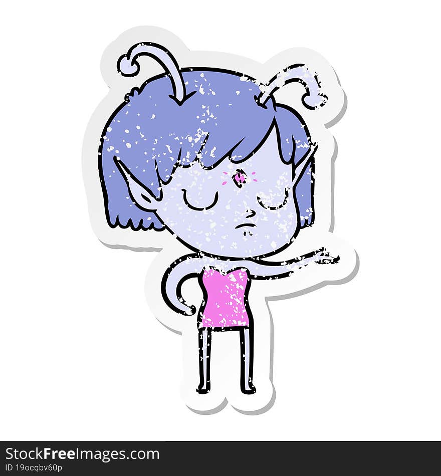 Distressed Sticker Of A Cartoon Alien Girl