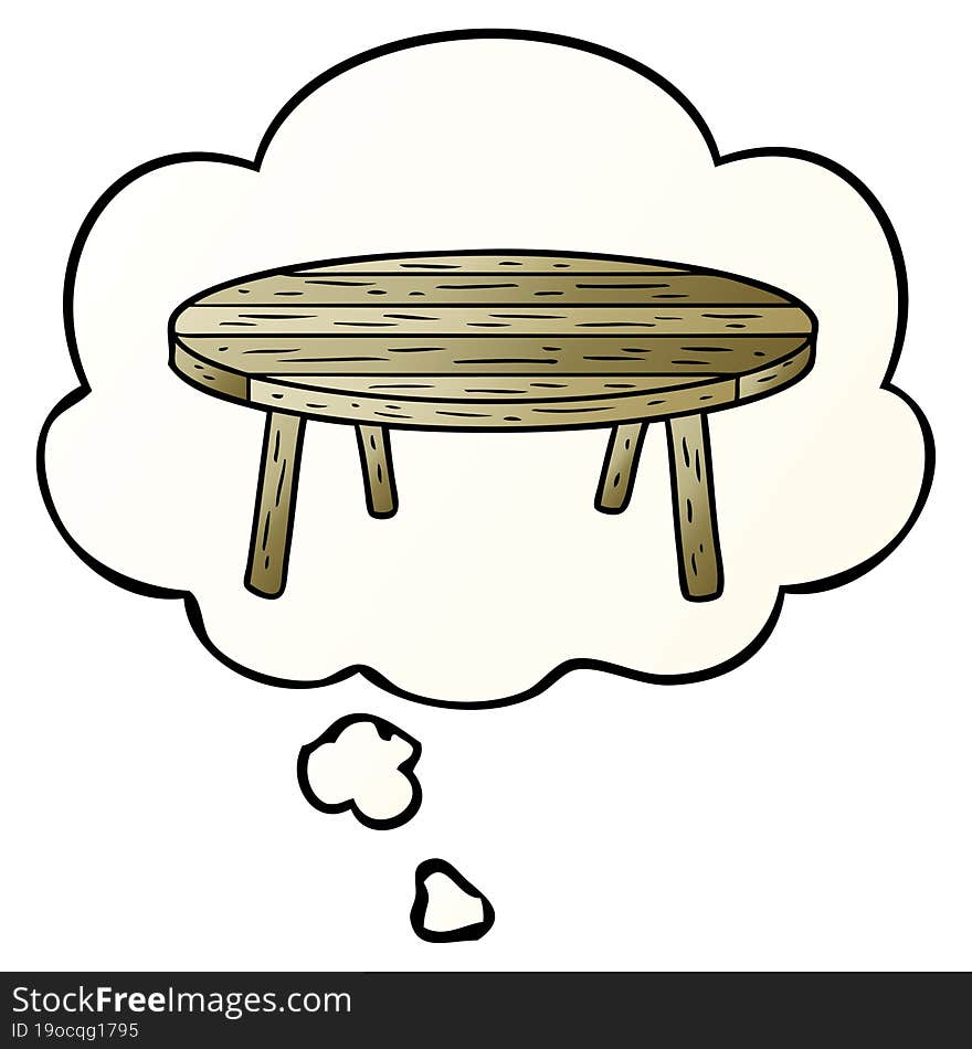 cartoon table and thought bubble in smooth gradient style