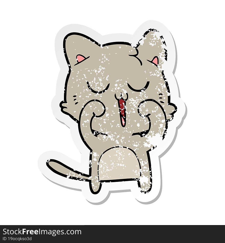 distressed sticker of a cartoon cat singing