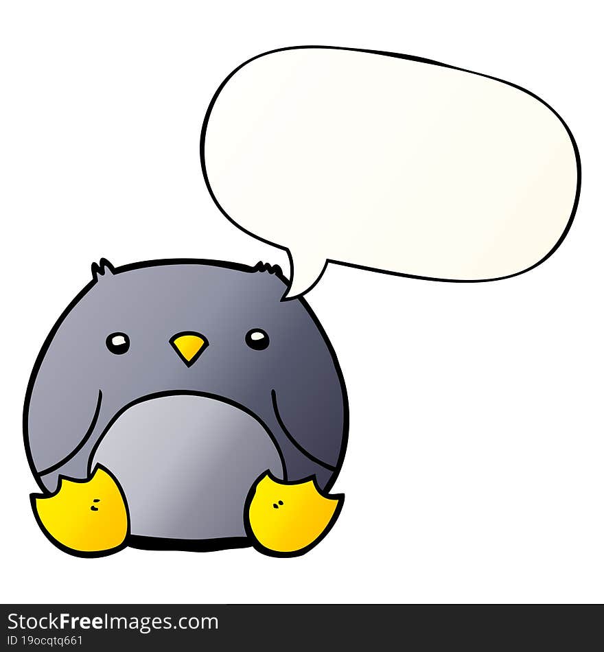 cartoon penguin and speech bubble in smooth gradient style