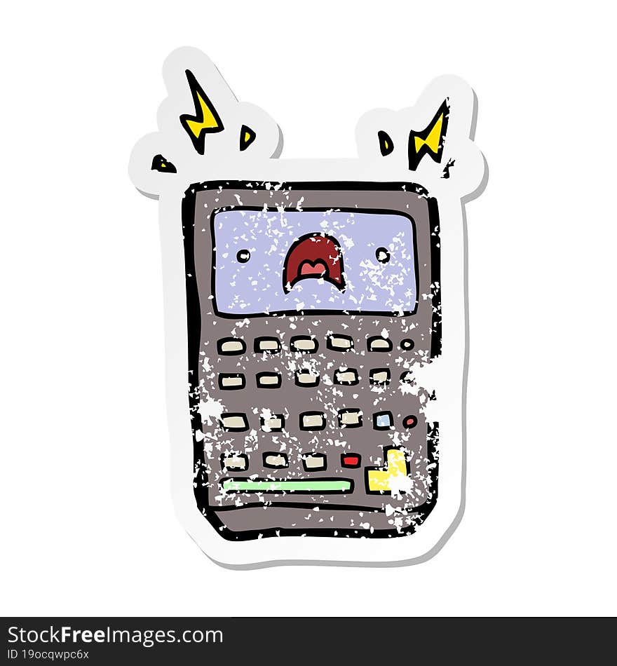 distressed sticker of a cartoon calculator