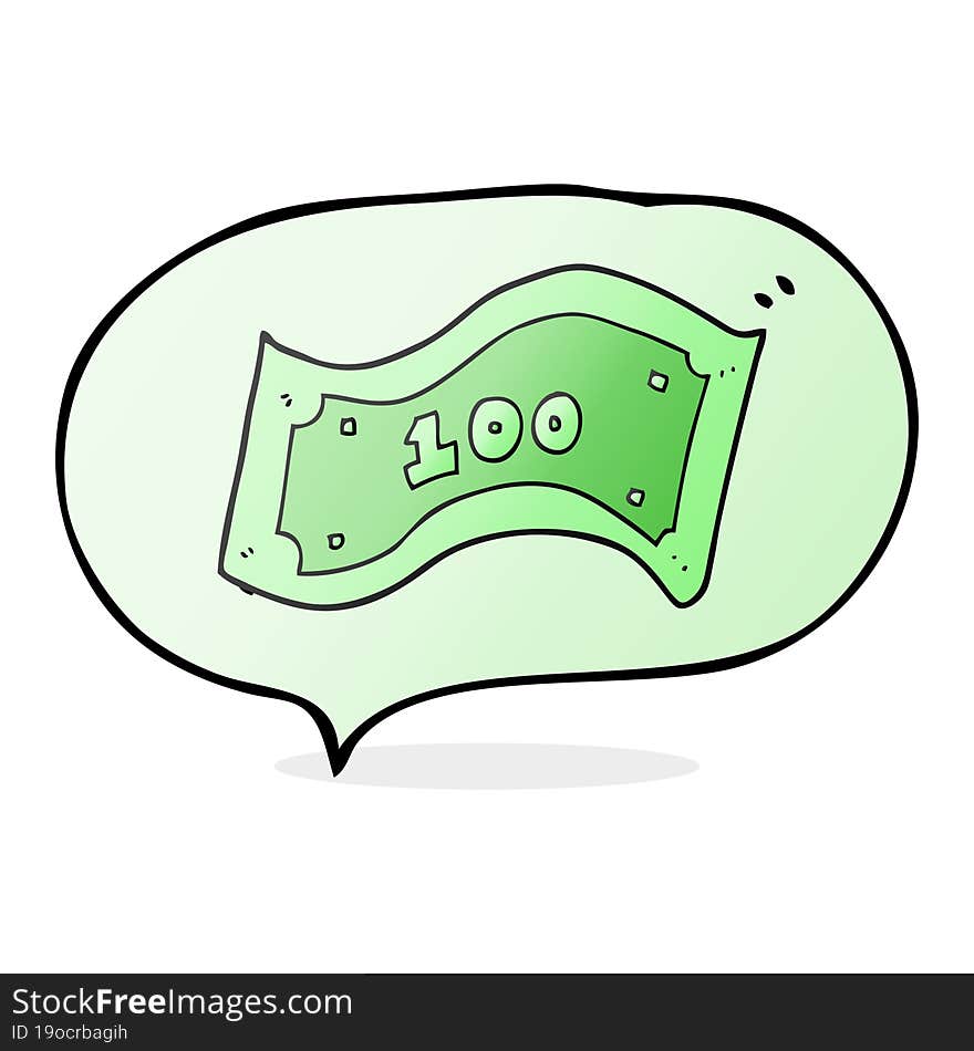 freehand drawn speech bubble cartoon 100 dollar bill