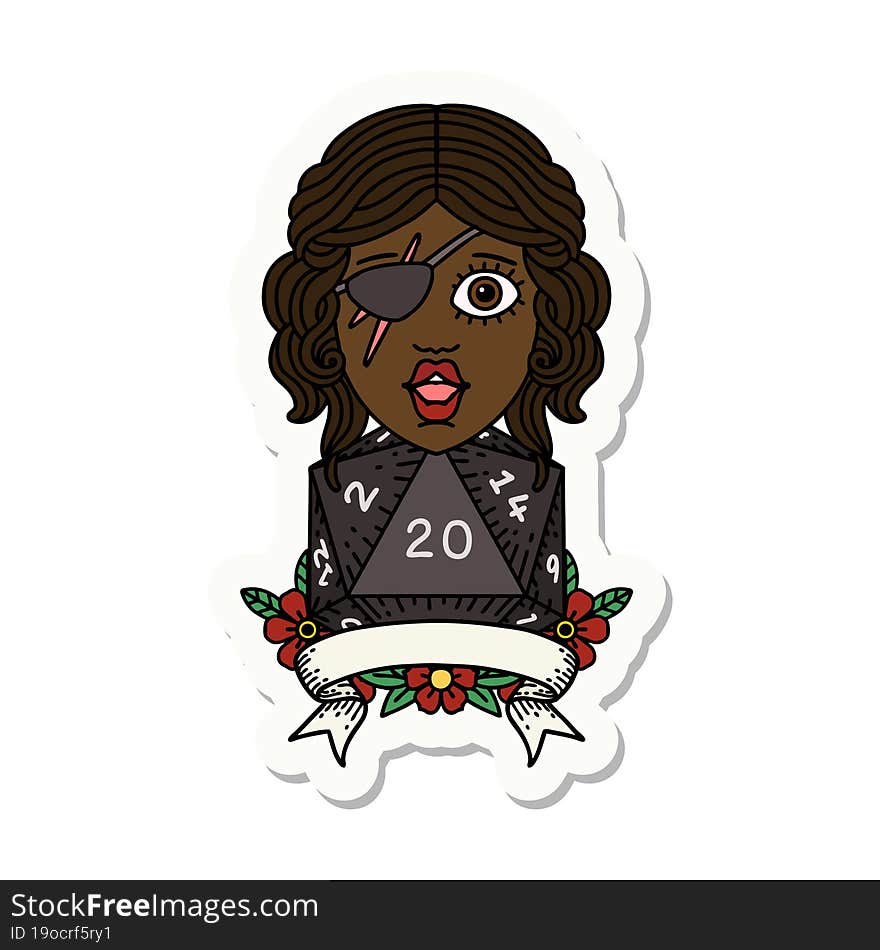 human rogue with natural 20 dice roll sticker