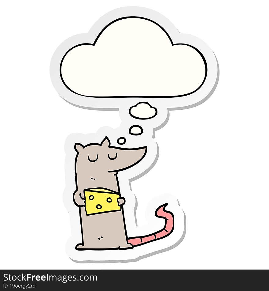 cartoon mouse with cheese with thought bubble as a printed sticker