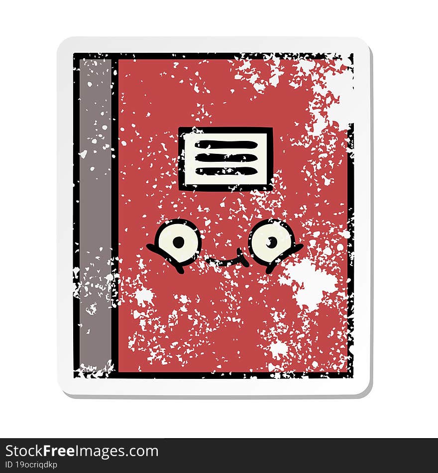 distressed sticker of a cute cartoon notebook