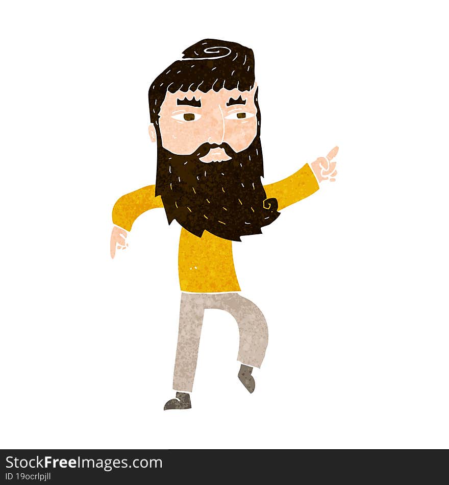 cartoon bearded man pointing the way