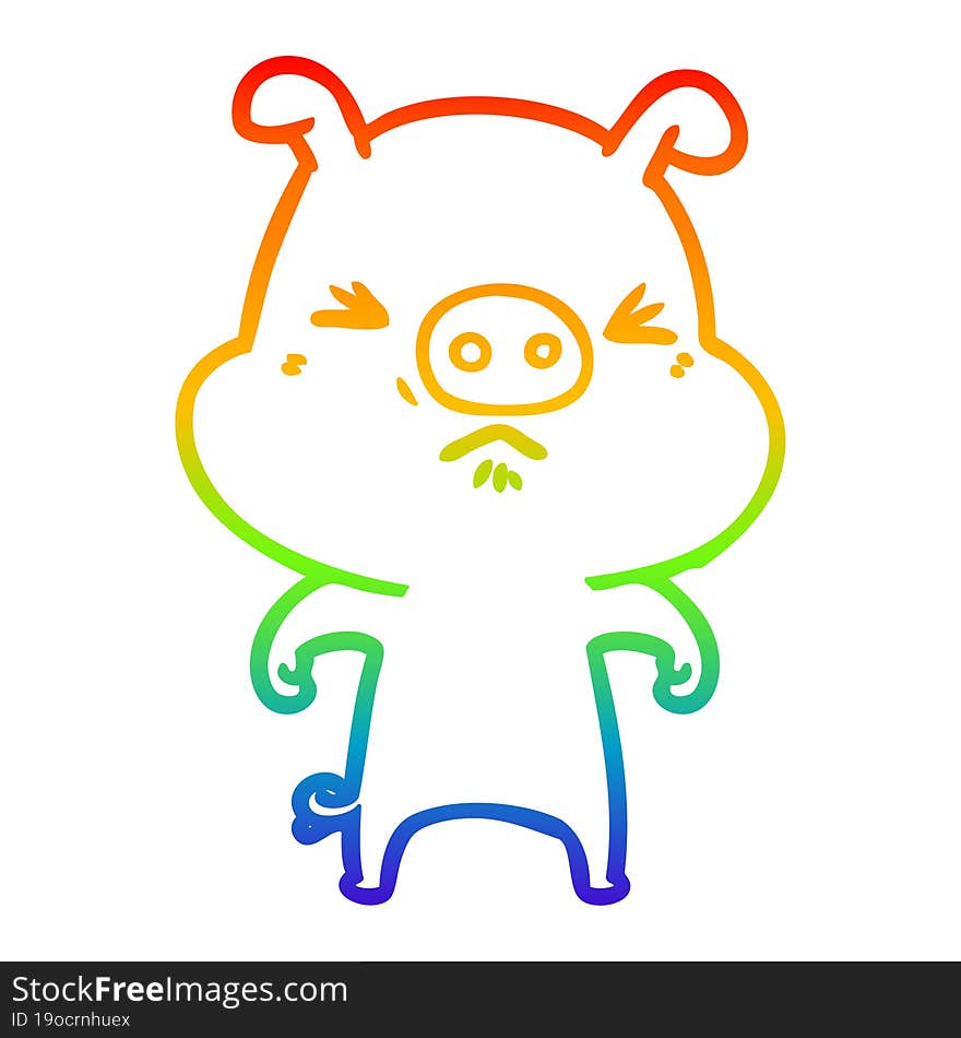 rainbow gradient line drawing cartoon angry pig