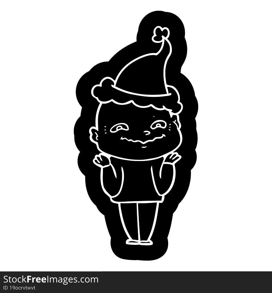 Cartoon Icon Of A Creepy Guy Wearing Santa Hat