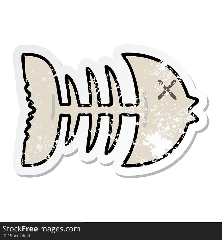 distressed sticker of a quirky hand drawn cartoon dead fish bone