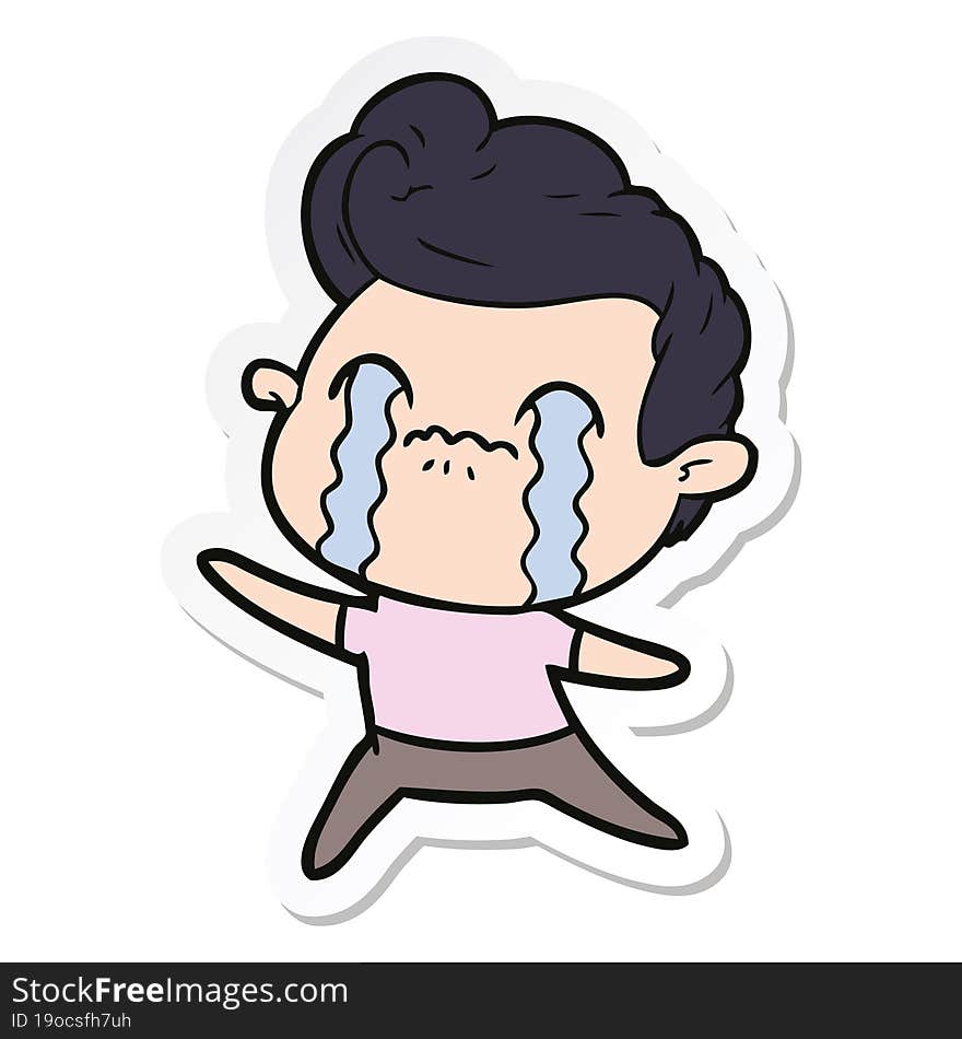 sticker of a cartoon man crying