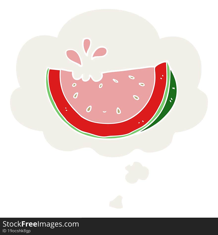 cartoon watermelon and thought bubble in retro style