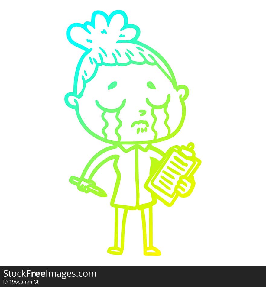 Cold Gradient Line Drawing Cartoon Crying Saleswoman