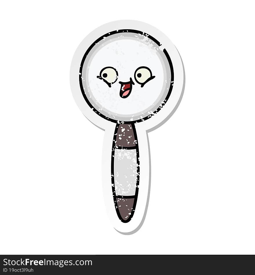 distressed sticker of a cute cartoon magnifying glass