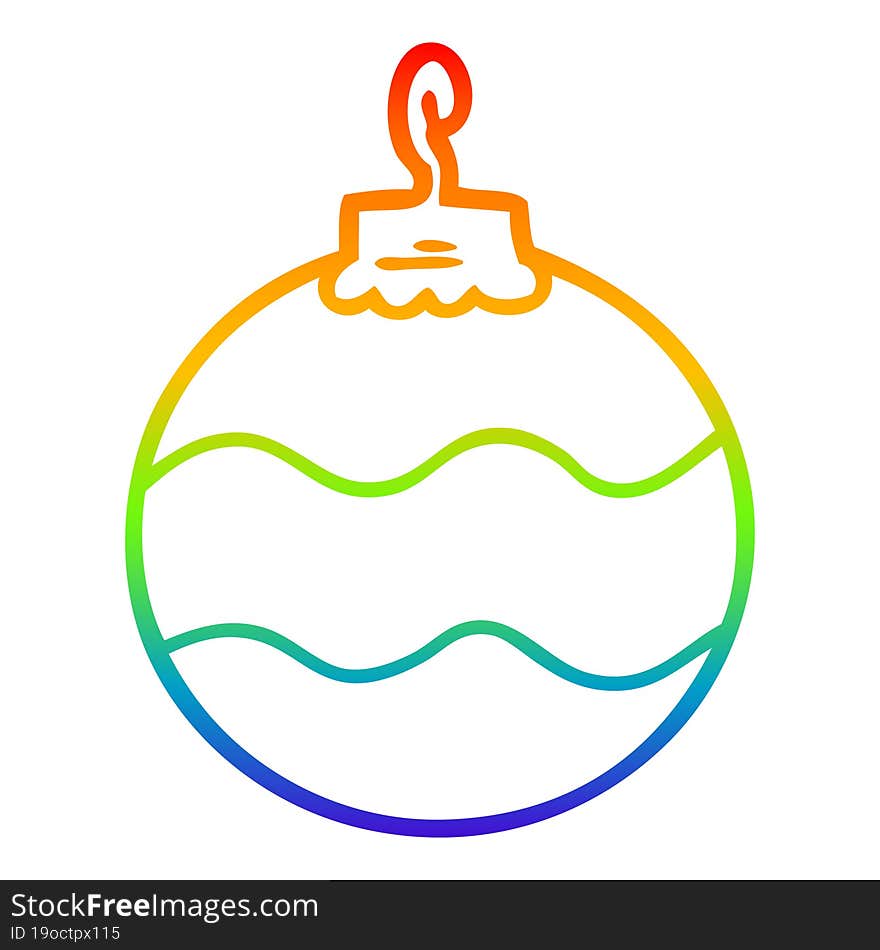 rainbow gradient line drawing of a cartoon christmas bauble