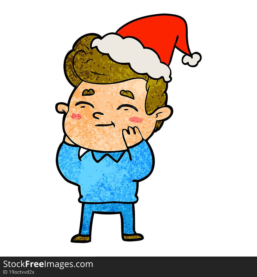 happy hand drawn textured cartoon of a man wearing santa hat. happy hand drawn textured cartoon of a man wearing santa hat