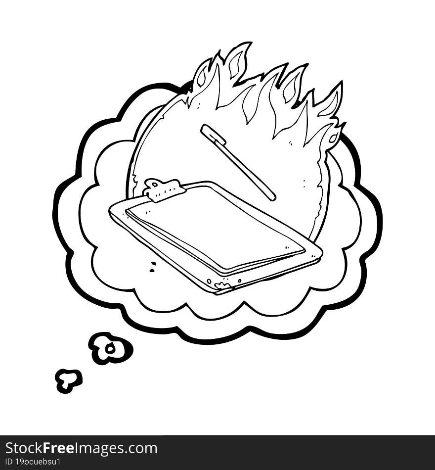 thought bubble cartoon clip board on fire