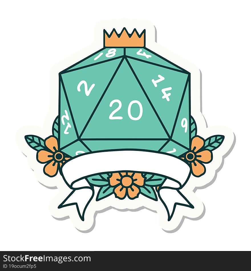 Natural 20 Critical Hit D20 Dice Roll Sticker