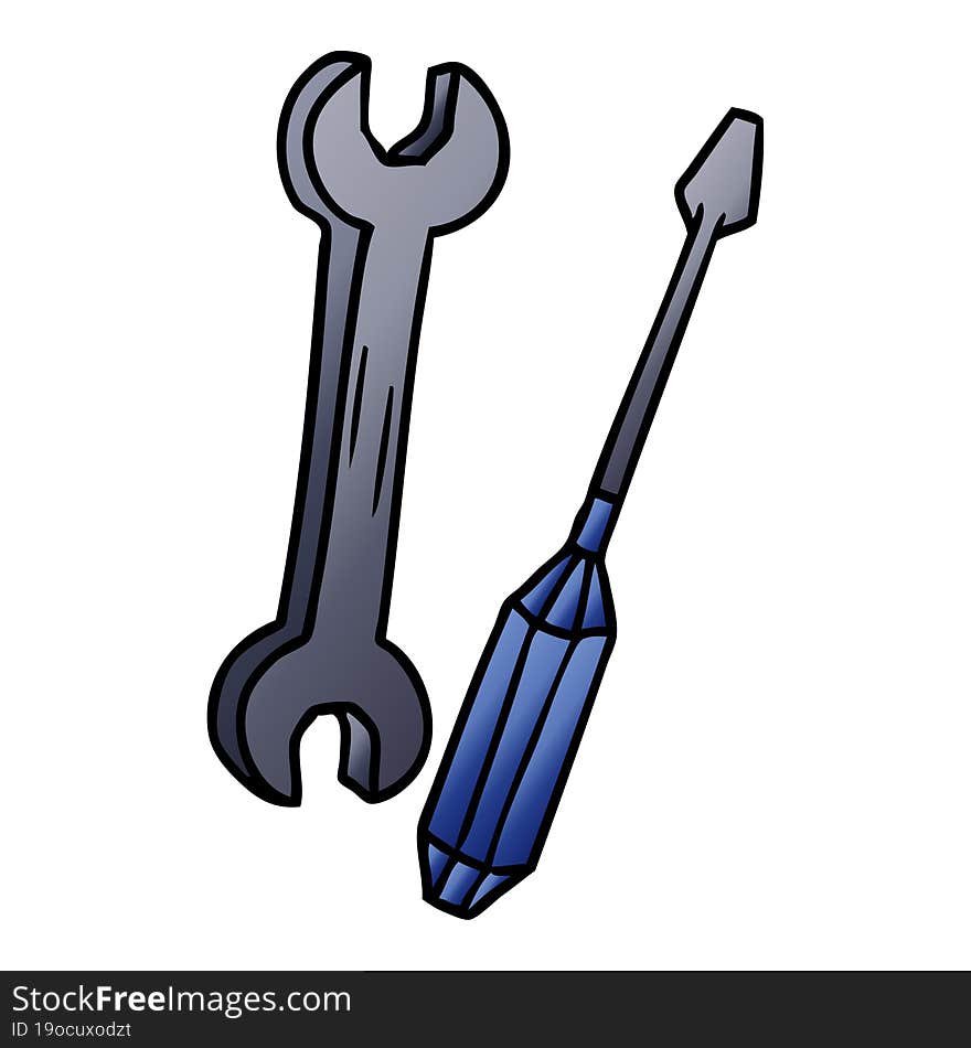 hand drawn gradient cartoon doodle of a spanner and a screwdriver