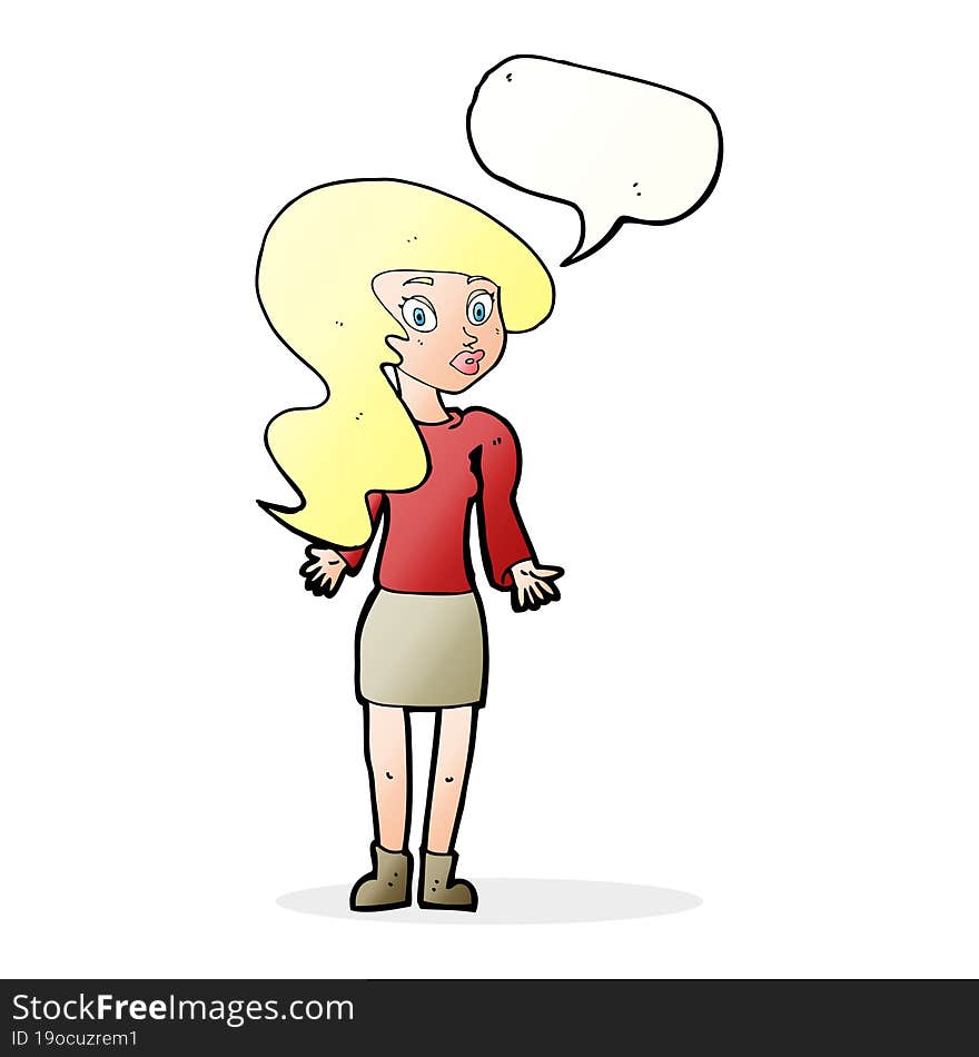 Cartoon Woman Shrugging Shoulders With Speech Bubble