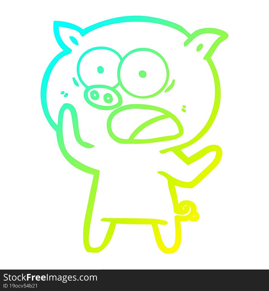 cold gradient line drawing cartoon pig shouting