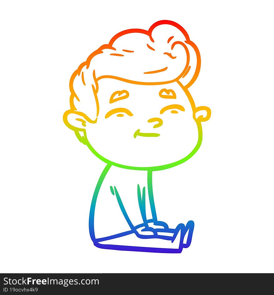 rainbow gradient line drawing happy cartoon man sitting