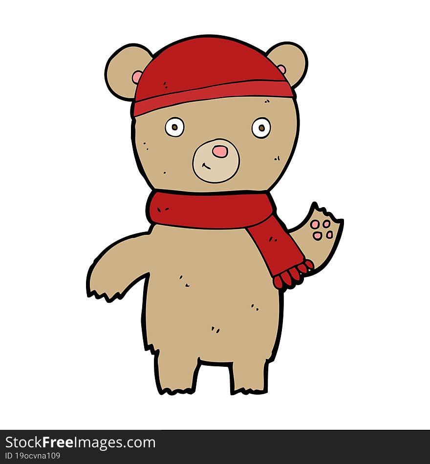 cartoon waving teddy bear