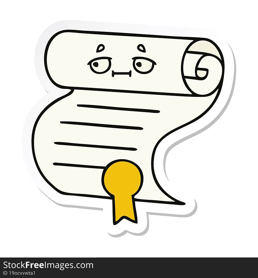 sticker of a cute cartoon contract