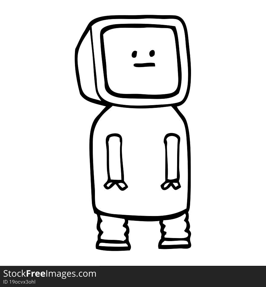 black and white cartoon funny robot