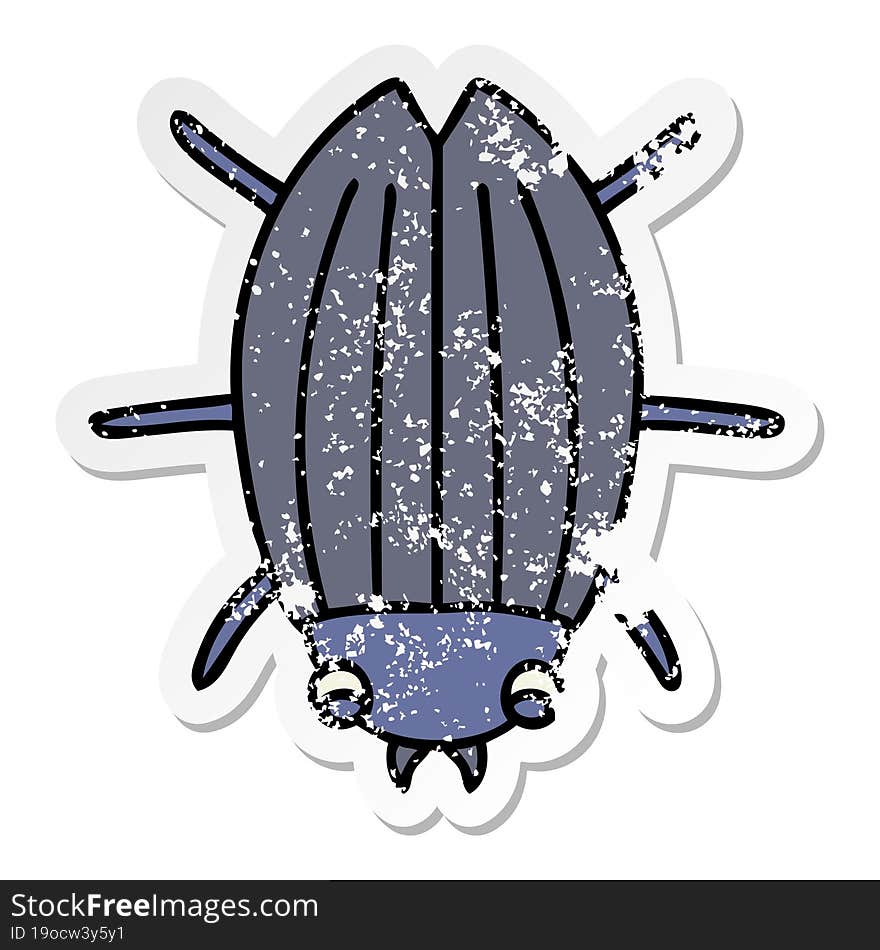 distressed sticker of a quirky hand drawn cartoon beetle