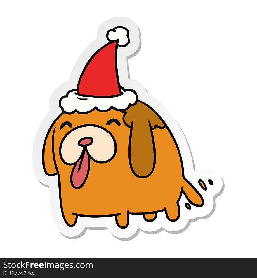 hand drawn christmas sticker cartoon of kawaii dog