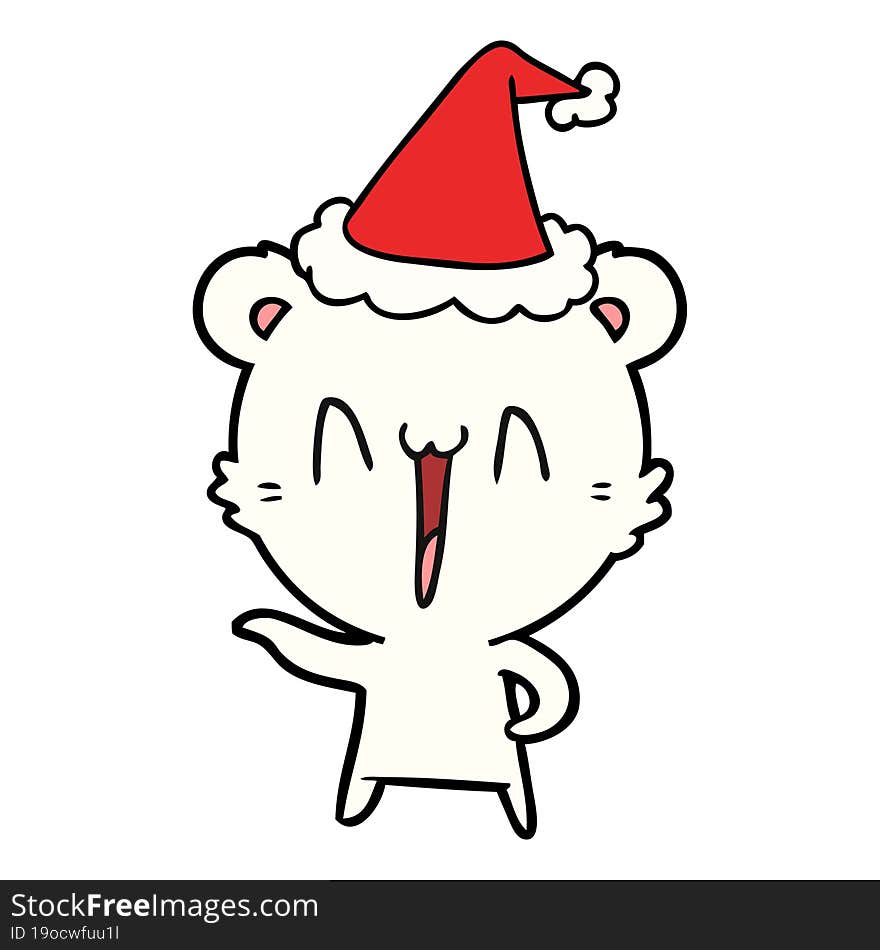 laughing polar bear line drawing of a wearing santa hat